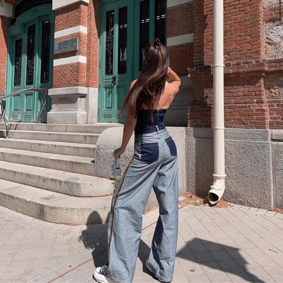 ZARA 2 PIECE ZW DENIM CORSET AND HIGH-WAISTED WIDE LEG LOOSE FIT JEANS - Picture 8 of 8